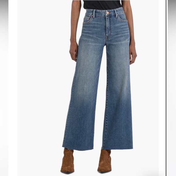 Kut From The Kloth Meg Fab Ab Wide Leg Frayed Hem Jeans Size 14 - Picture 1 of 7
